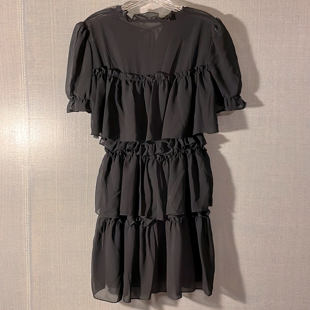 Black Chiffon Tiered Dress Short-Sleeve